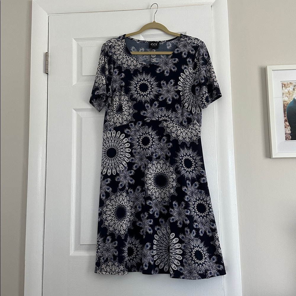 ECI Navy and White Patterned Dress
